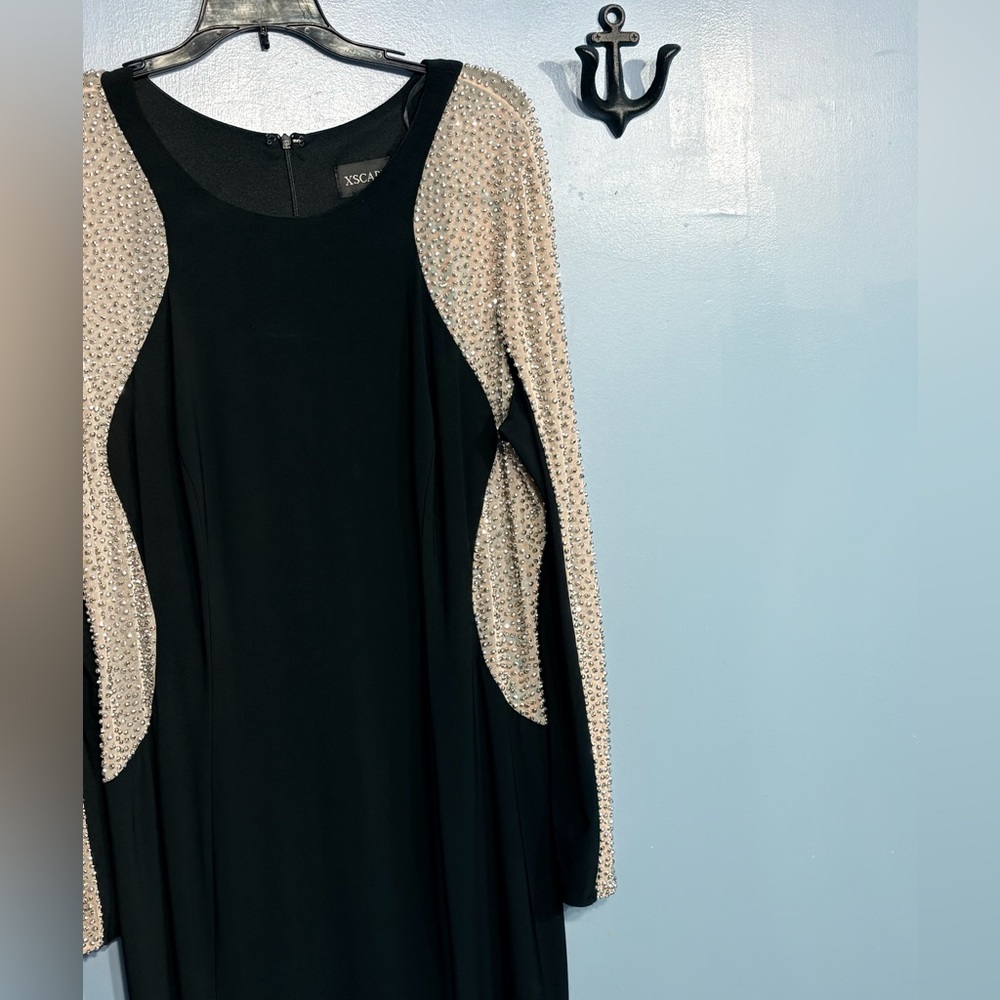 XSCAPE Beaded Illusion Hourglass Gown Black USA Sz 16W - Picture 3 of 6